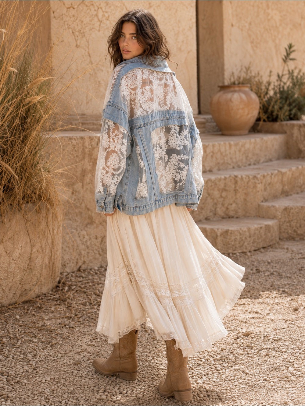 Deconstructed Denim & Lace Statement Jacket